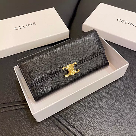 CELINE カーフスキン トリンオフ 二つ折り長財布 牛革 ブラック ピンク レデイース マネークリップ 高品質 コピー セリーヌ 大容量 ウォレット 安い 財布