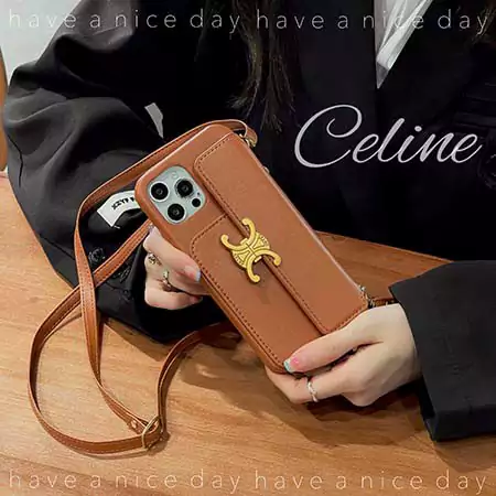 公式サイトと同じ 高級感あふれるケリー風 Celine iPhone 16 ケース ショルダーバッグ型 カードポケット付き