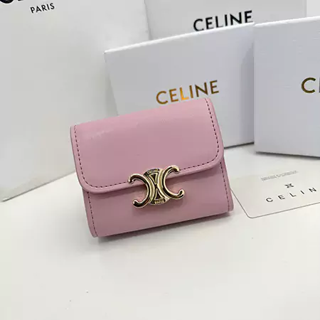 Celineブランド セリーヌピンクレザー財布 ショートタイプ折り畳みバックル財布 Celine人気女子財布専門店【feecopy.com】