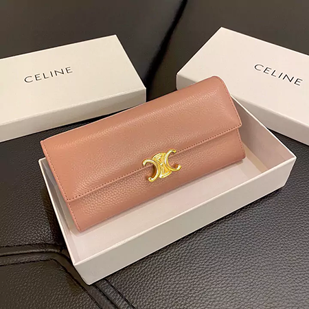 CELINE カーフスキン トリンオフ 二つ折り長財布 牛革 ブラック ピンク レデイース マネークリップ 高品質 コピー セリーヌ 大容量 ウォレット 安い 財布