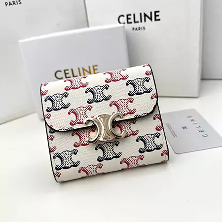 Celineブランド セリーヌピンクレザー財布 ショートタイプ折り畳みバックル財布 Celine人気女子財布専門店【feecopy.com】