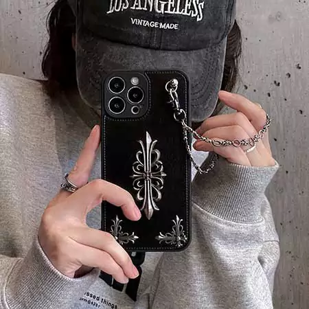 レザー Chrome HeartsスマホケースチェーンChrome Hearts アイフォーン16 15 カバーメタルロゴロームハーツケースブランドロゴSC23062118