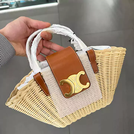 セリーヌ かごバッグ トリオンフカゴバック ゴールド 金具 高品質 CELINE パニエ ハンドバッグ ナチュラルカーフスキン人気 新作