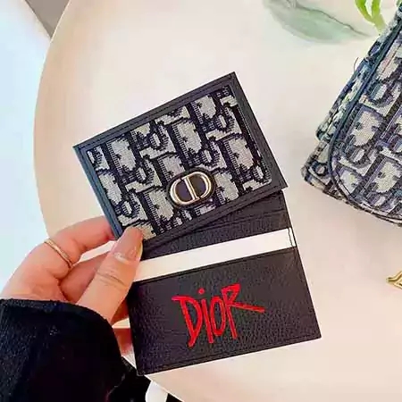 Dior ロゴ付き 小さめ 開放式 カードケース ディオールミニ財布 ブラック オシャレカード収納 男女兼用