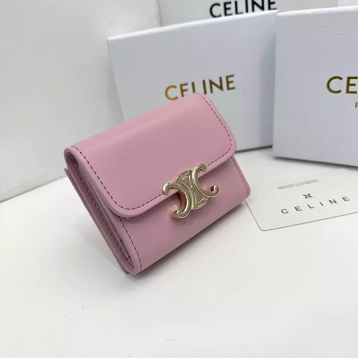 Celineブランド セリーヌピンクレザー財布 ショートタイプ折り畳みバックル財布 Celine人気女子財布専門店【feecopy.com】