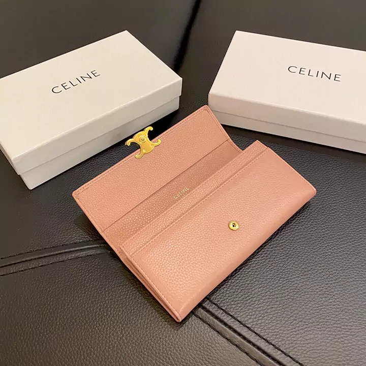 CELINE カーフスキン トリンオフ 二つ折り長財布 牛革 ブラック ピンク レデイース マネークリップ 高品質 コピー セリーヌ 大容量 ウォレット 安い 財布