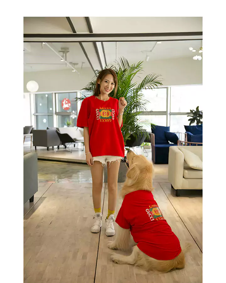 グッチ 犬とペアルック 半袖 赤 tシャツ ペット服 高品質 大型犬