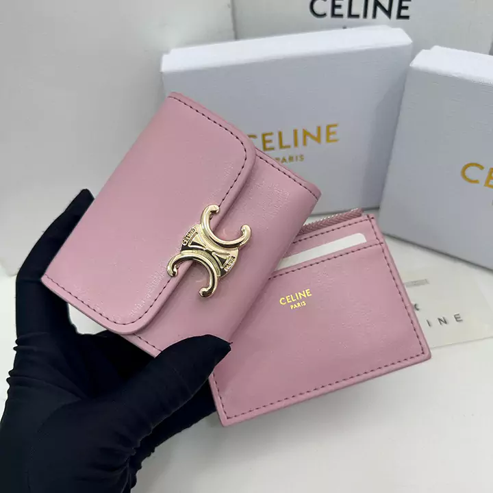 Celineブランド セリーヌピンクレザー財布 ショートタイプ折り畳みバックル財布 Celine人気女子財布専門店【feecopy.com】