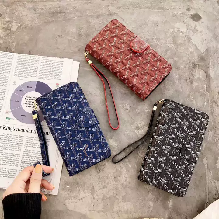 Goyard Galaxy s23 手帳ケース お洒落 ゴヤール iPhone14 手帳ケース カード/名刺/手形/小切手入れ 額縁機能 GALAXY S22ケース 三つ折り 実用性高い 男女兼用 ストラップ付き