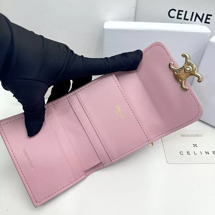 Celineブランド セリーヌピンクレザー財布 ショートタイプ折り畳みバックル財布 Celine人気女子財布専門店【feecopy.com】