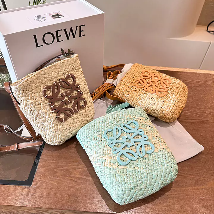 ロエベ ビーハイブ バスケットバッグ ラフィア ミニバッグ カーフレザー 3色 高品質 LOEWE アナグラム かごバッグ 可愛い ショルダーバッグ 海外販売