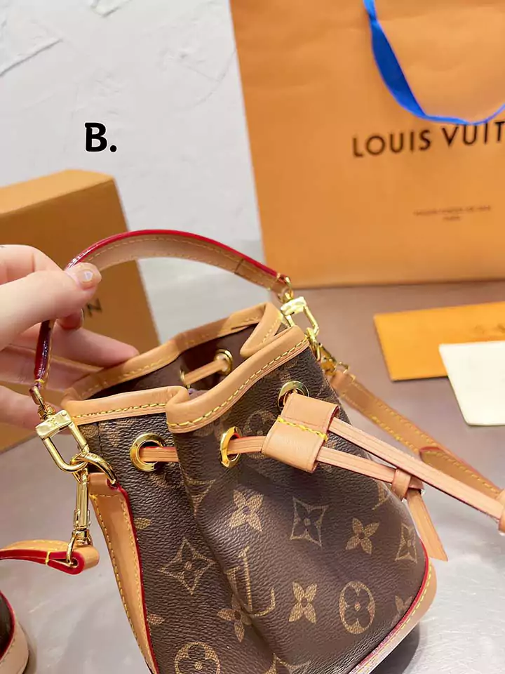 芸能人愛用 牛革 ハンドバッグ vuitton ロゴ付き 巾着式 バケツ型 売れ筋 綺麗 小さめ 