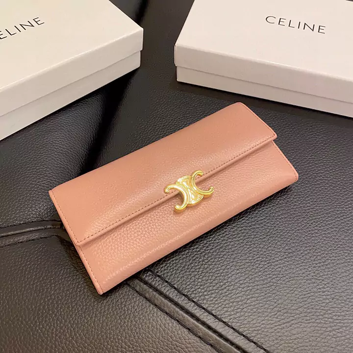 CELINE カーフスキン トリンオフ 二つ折り長財布 牛革 ブラック ピンク レデイース マネークリップ 高品質 コピー セリーヌ 大容量 ウォレット 安い 財布