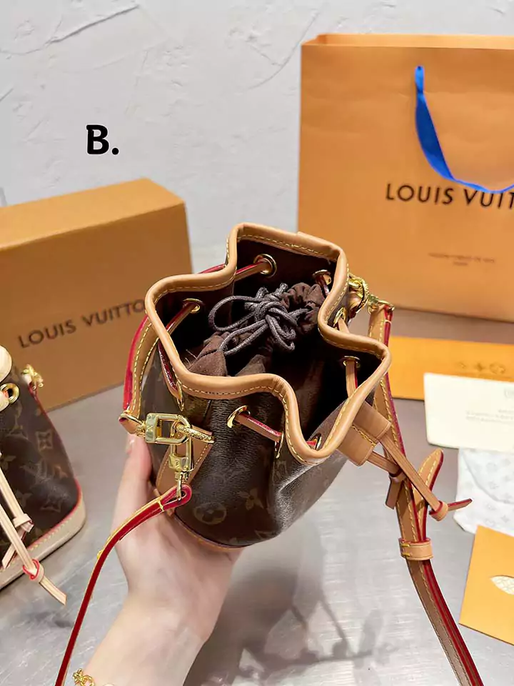 芸能人愛用 牛革 ハンドバッグ vuitton ロゴ付き 巾着式 バケツ型 売れ筋 綺麗 小さめ 