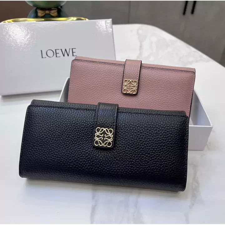 Loewe 風 アナグラム 二つ折り長財布 大人 レデイースおしゃれ 高級感 ロエベ ペブルグレインカーフ ウォレット 人気 女性 小銭入れ 韓国