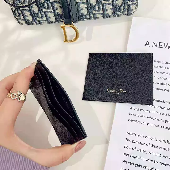 Dior ロゴ付き 小さめ 開放式 カードケース ディオールミニ財布 ブラック オシャレカード収納 男女兼用