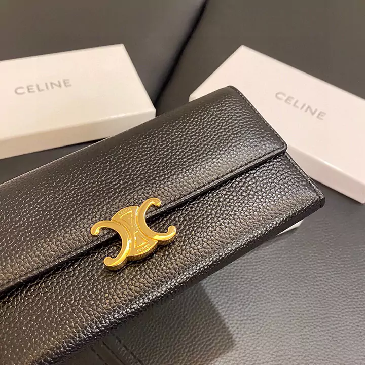 CELINE カーフスキン トリンオフ 二つ折り長財布 牛革 ブラック ピンク レデイース マネークリップ 高品質 コピー セリーヌ 大容量 ウォレット 安い 財布