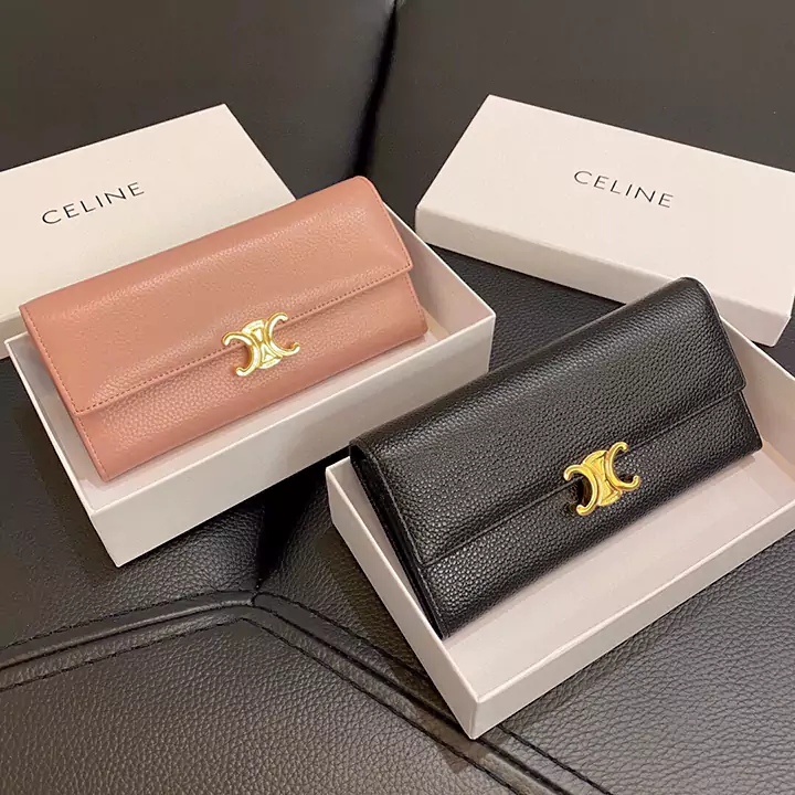 CELINE カーフスキン トリンオフ 二つ折り長財布 牛革 ブラック ピンク レデイース マネークリップ 高品質 コピー セリーヌ 大容量 ウォレット 安い 財布