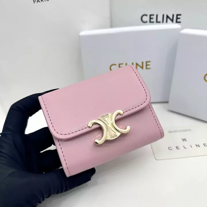 Celineブランド セリーヌピンクレザー財布 ショートタイプ折り畳みバックル財布 Celine人気女子財布専門店【feecopy.com】